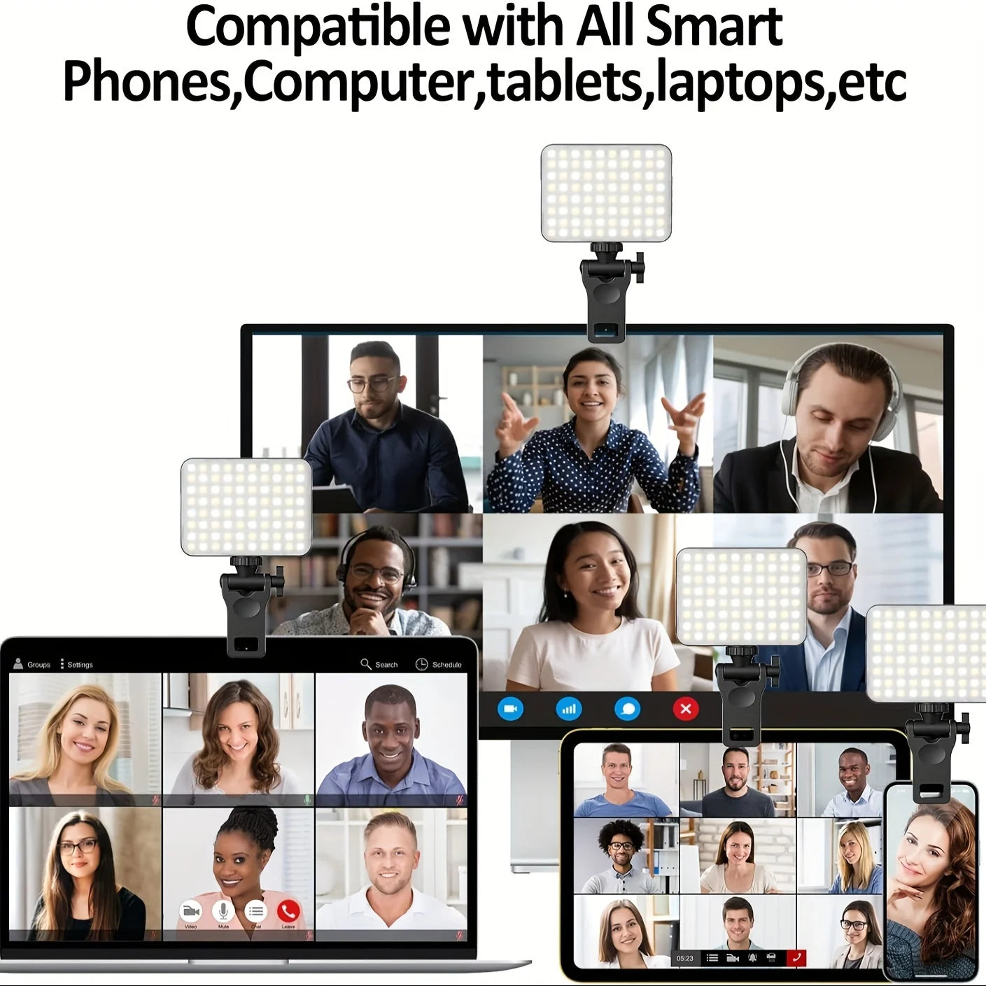 1pc Rechargeable Magnetic LED Selfie Light,3 Modes Dimmable Light,3000mAh,120LEDs,Clip-On for Phone/ Laptop/ PC,Makeup,Video