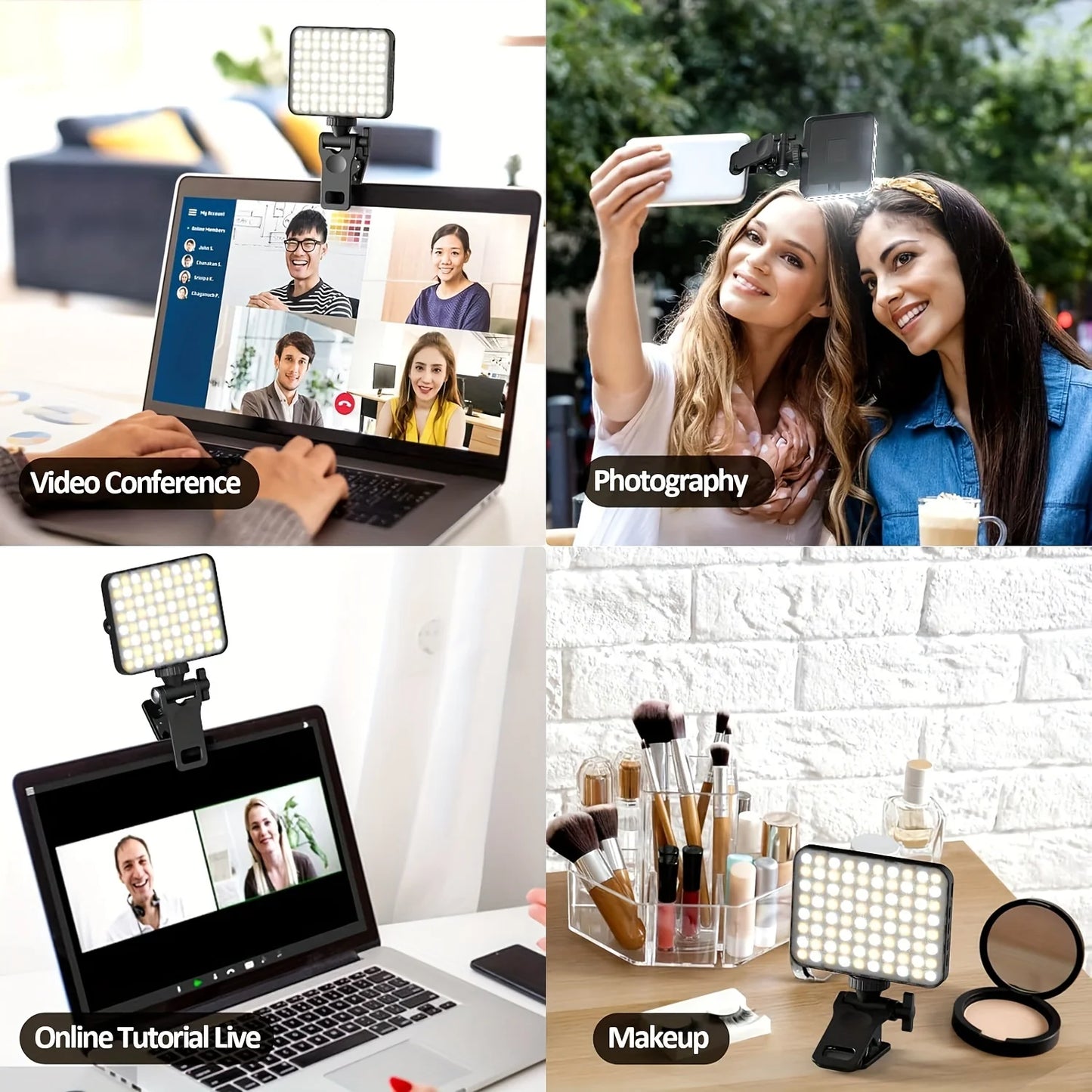 1pc Rechargeable Magnetic LED Selfie Light,3 Modes Dimmable Light,3000mAh,120LEDs,Clip-On for Phone/ Laptop/ PC,Makeup,Video